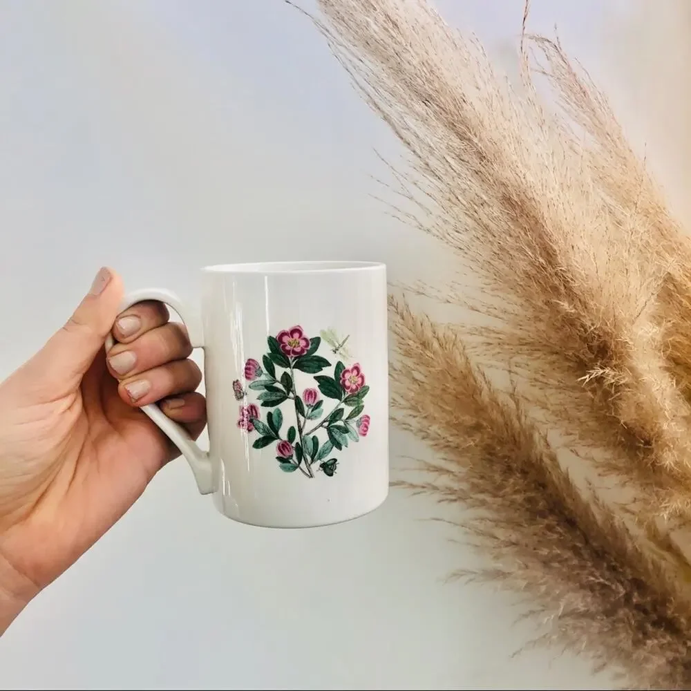 PORTMEIRION Botanical Garden Floral Flower Illustrated Ceramic White Mug UK